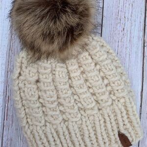 Cozy Cream Knit Pom-Pom Beanie for Kids